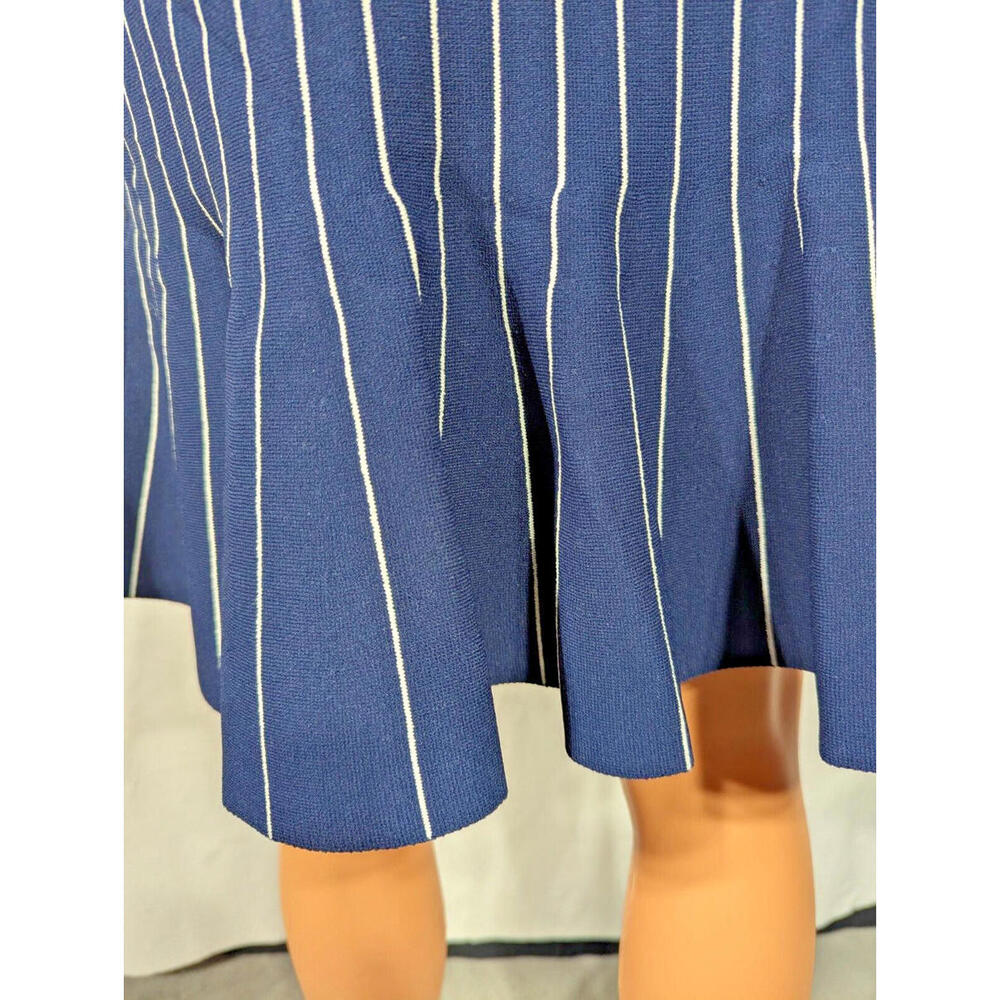 NWT MILLY Pinstripe Dress Navy/White Size L Flair Skirt Party Cocktail Workwear - Picture 7 of 9